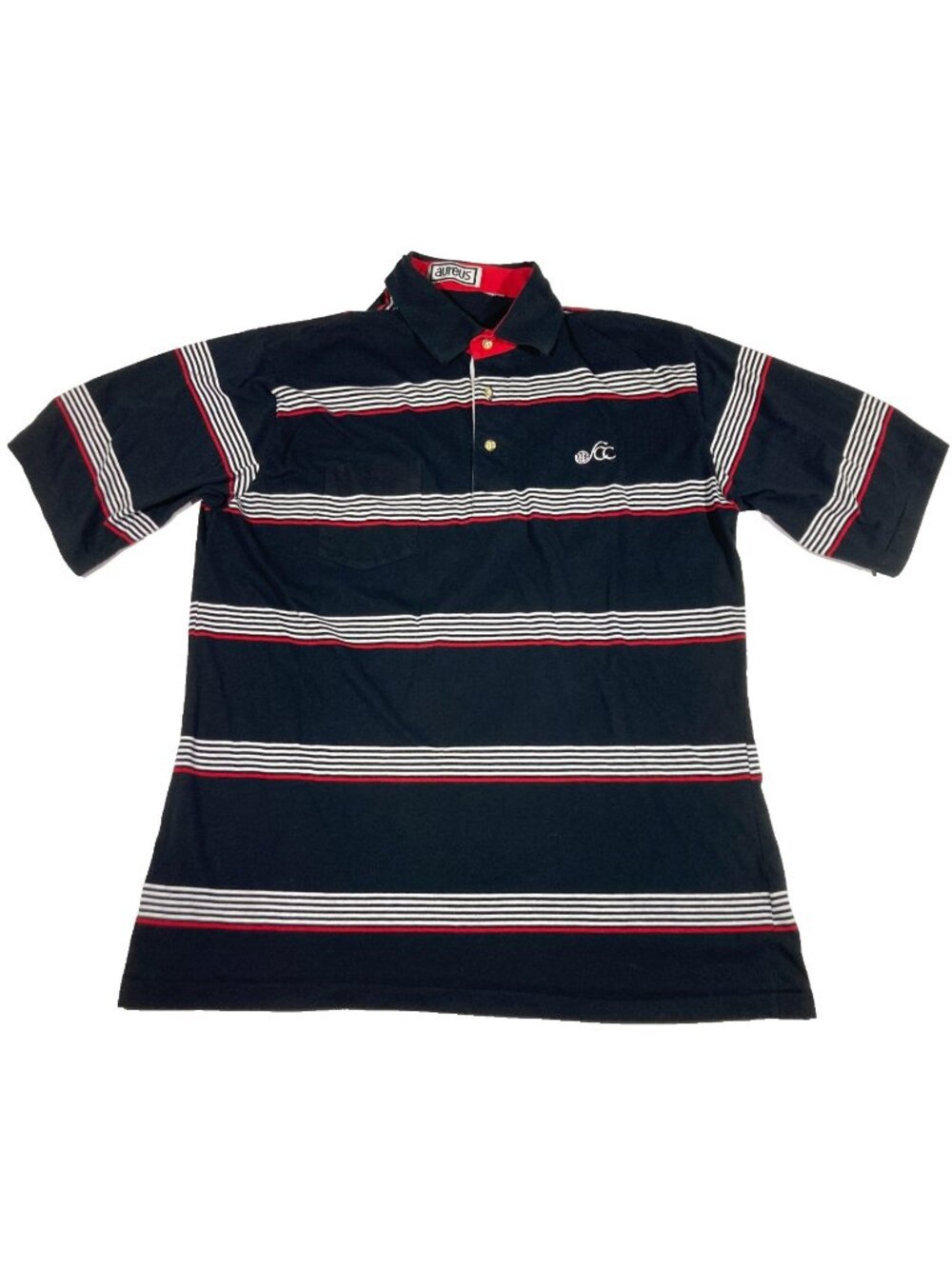 Aureus Vintage Polo Shirt Large Striped 80s Golf Country Club Colorblock